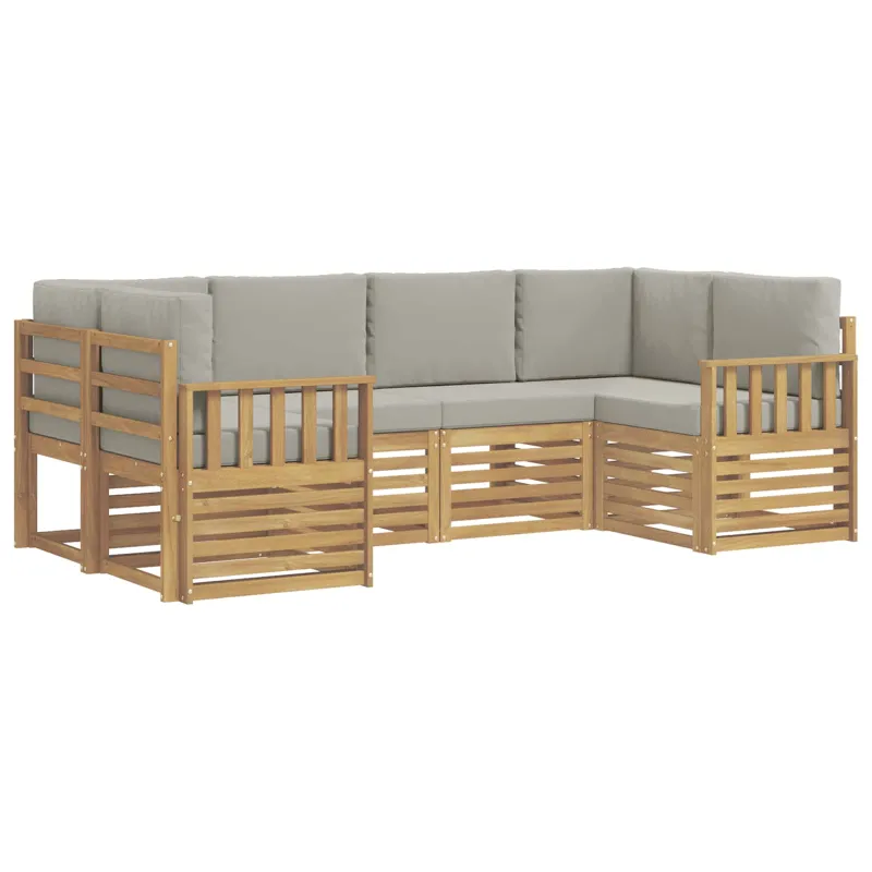 Lauko sofos komplektas 5 pcs Balta ir šviesiai pilka