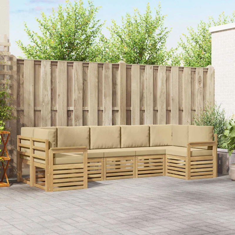 Lauko sofos komplektas 6 pcs Balta ir Bežė 304 x 128,5 x 73 cm