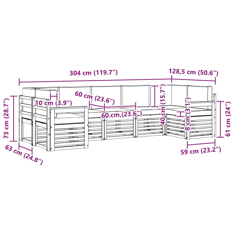 Lauko sofos komplektas 6 pcs Balta ir Bežė 304 x 128,5 x 73 cm