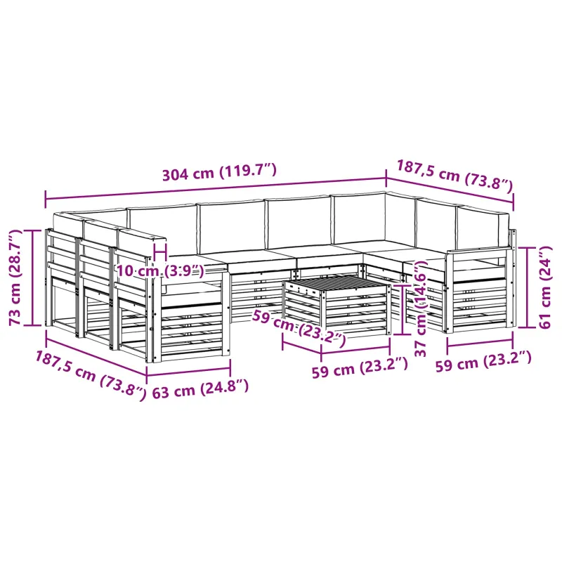 Lauko sofos komplektas 8 pcs Balta ir antracito 59 x 59 x 37 cm