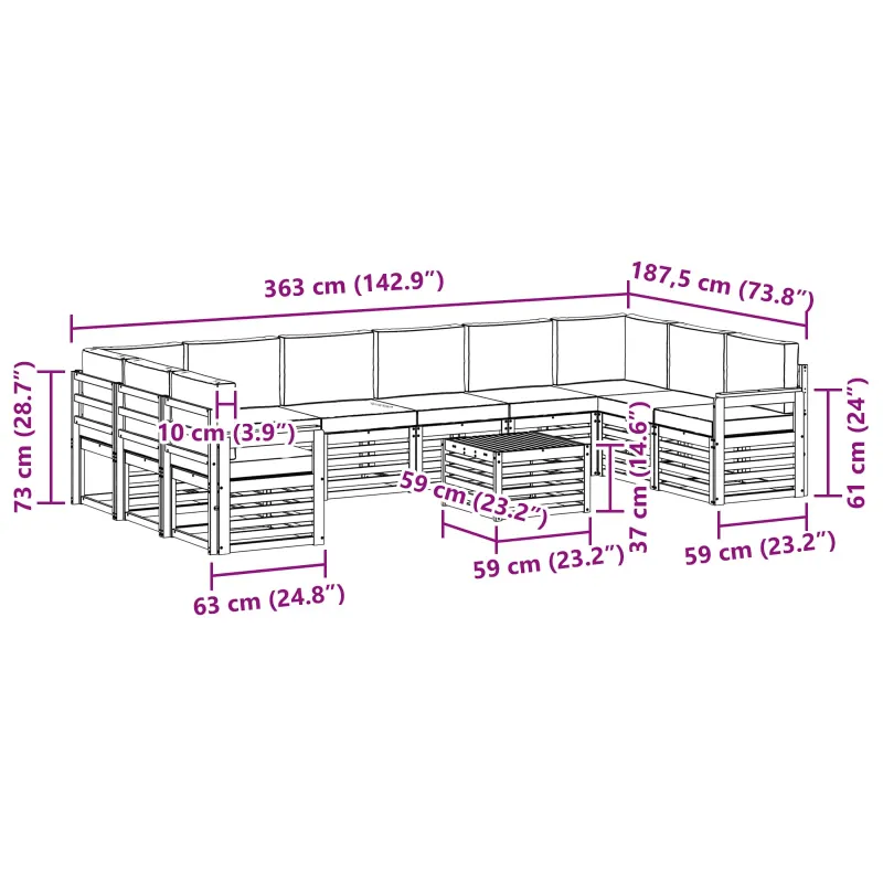 Lauko sofos komplektas 8 pcs Balta ir antracito 59 x 59 x 37 cm