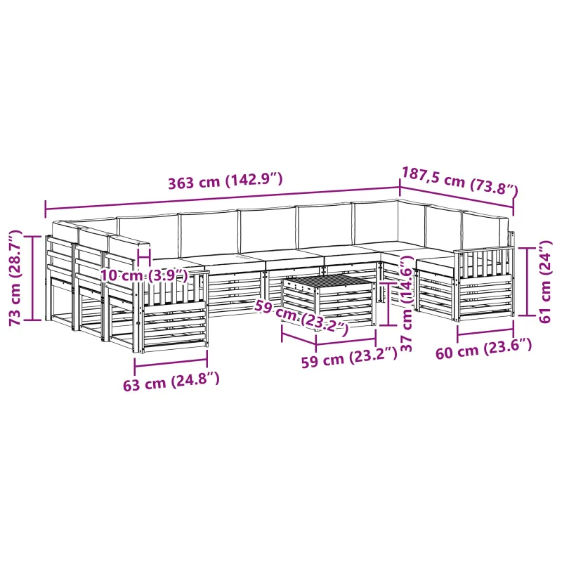 Lauko sofos komplektas 8 pcs Balta ir kreminė 59 x 59 x 37 cm