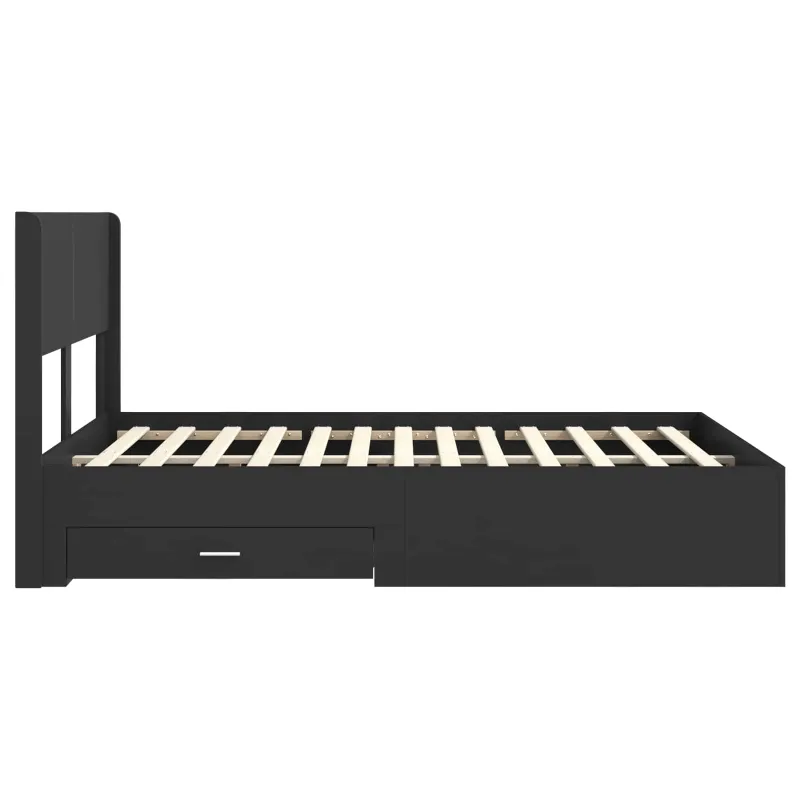 Lovos rėmas su saugojimu ir nugara Juoda 135 x 190 cm