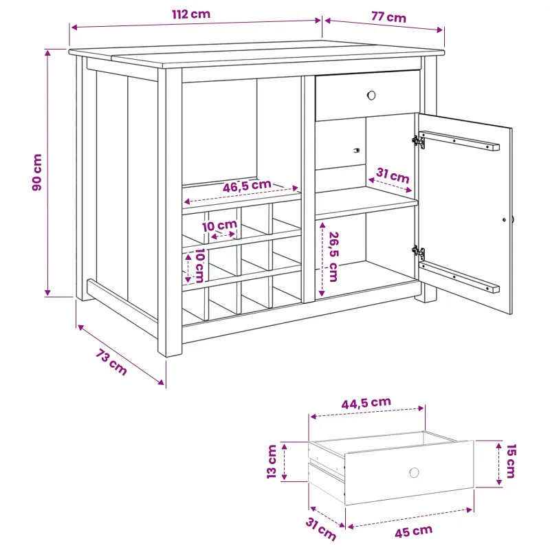 Virtuvės vežimėlis PANAMA 2 pcs Medaus vaškas 112 x 77 x 90 cm