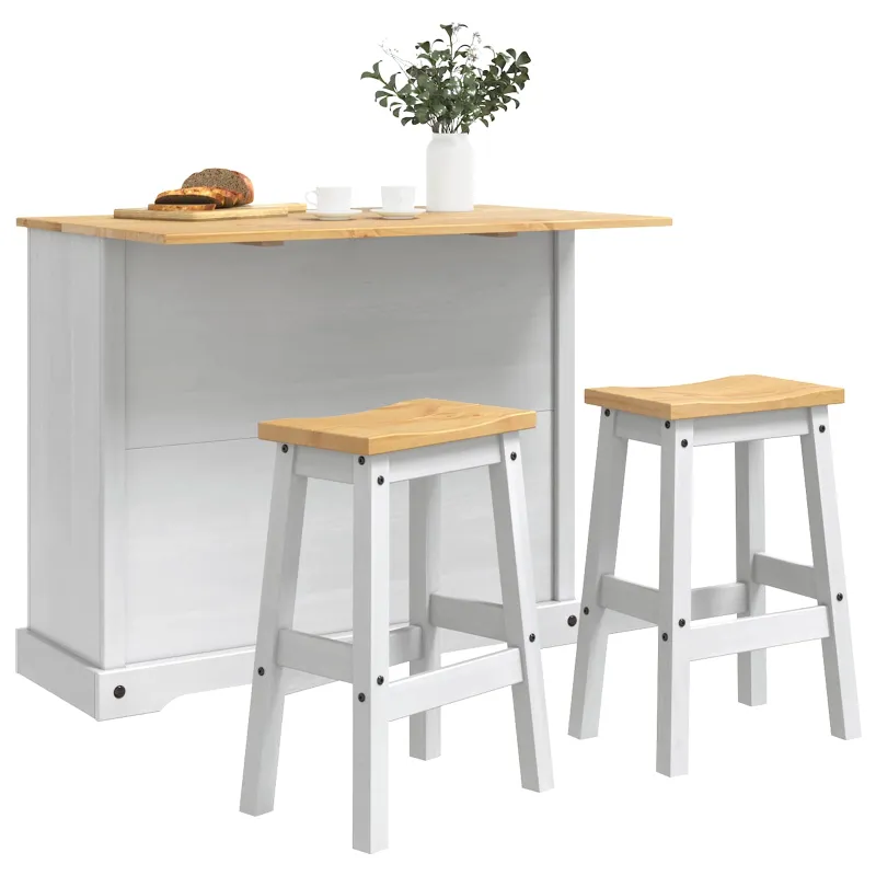 Virtuvės salos komplektas 3 pcs Balta ir medaus vašku
