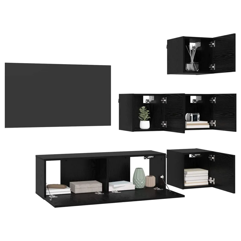TV spintelių komplektas 5 pcs 100 x 30 x 30 cm Juodojo ąžuolo