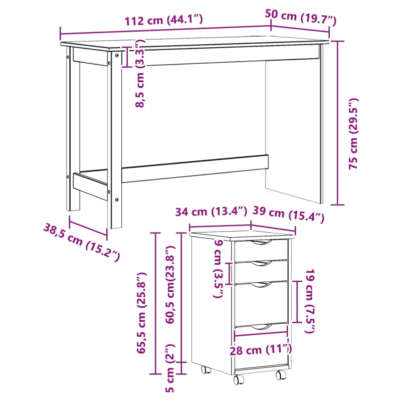 Rašomasis stalas ir riedantis kabinetas MOSS 2 pcs Ruda