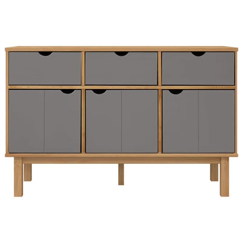 Šoninė spintelė OTTA, ruda/pilka, 114x43x73,5cm, pušies masyvas
