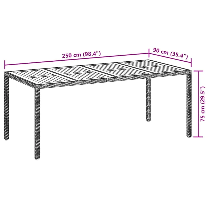 Sodo stalas Juoda 190 x 90 x 75 cm poliratanas