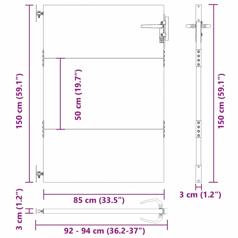 Sodo vartai Juoda 85 x 150 cm Milteliniu būdu padengtas plienas