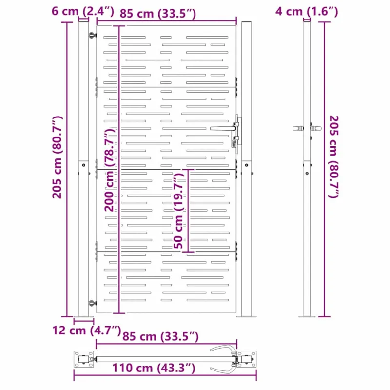 Sodo vartai Juoda 110 x 205 cm Milteliniu būdu dengtas plienas