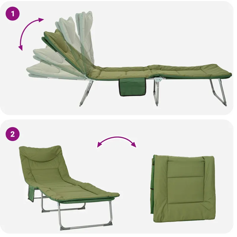 Sulankstomas saulės gultas su pagalvėle 2 pcs Tamsiai žalia