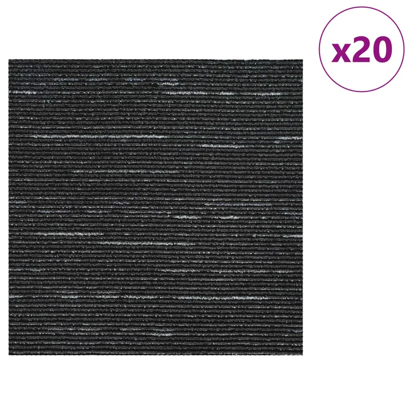 Kilimų plytelė Dryžuota Juoda 50 x 50 cm 20 pcs PP ir Bitumas