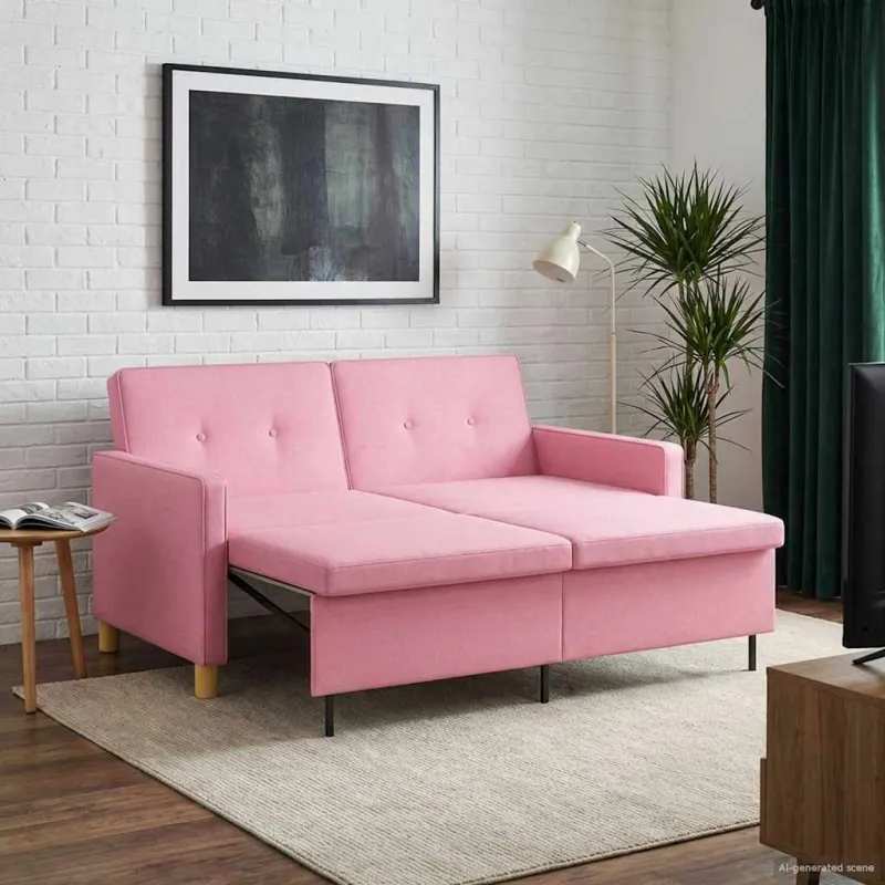 Ištraukiama sofa-lova Rožinė Audinys