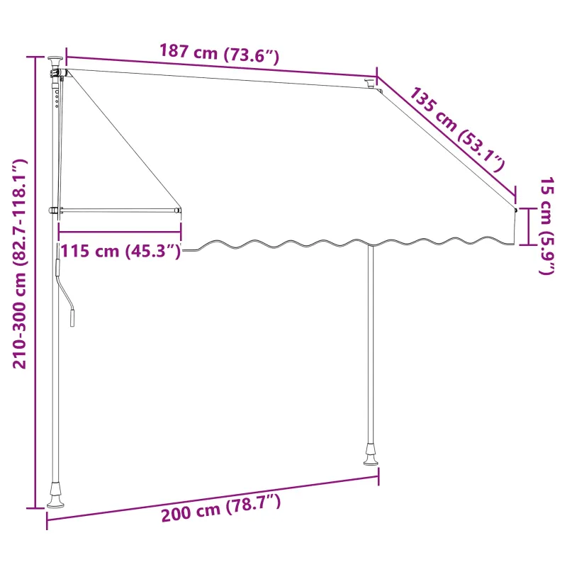 Rankinė sulankstoma markizė Juoda 200 cm