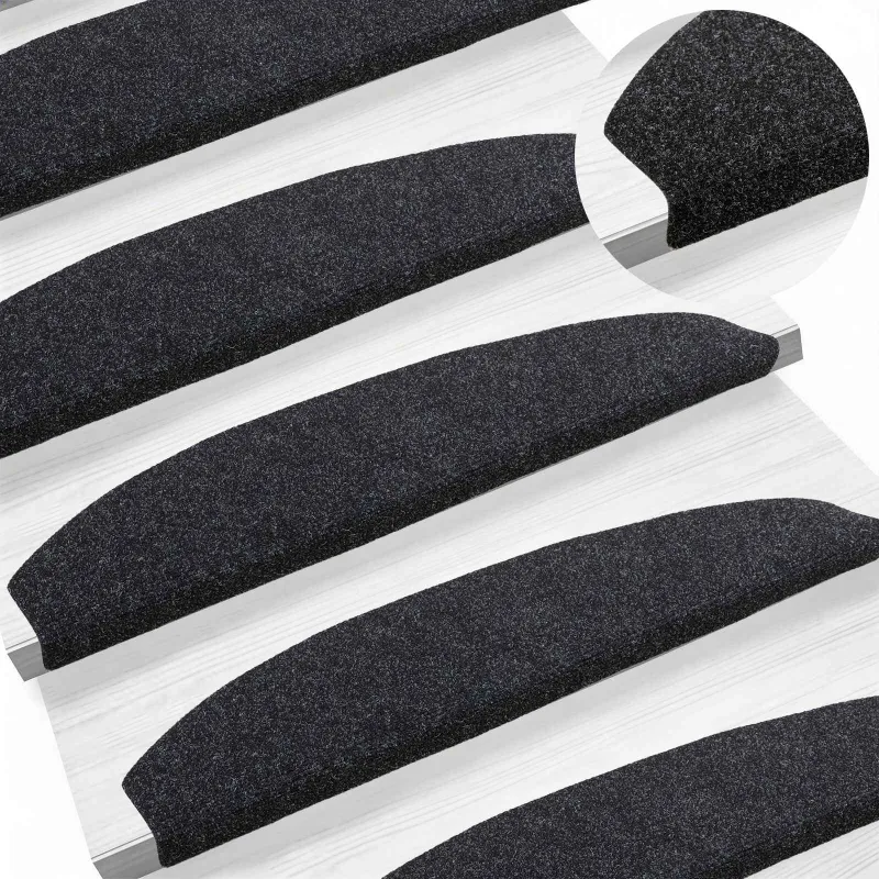 Savaime prilipantys laiptų kilimėliai Pusapvalis 15 pcs Juoda