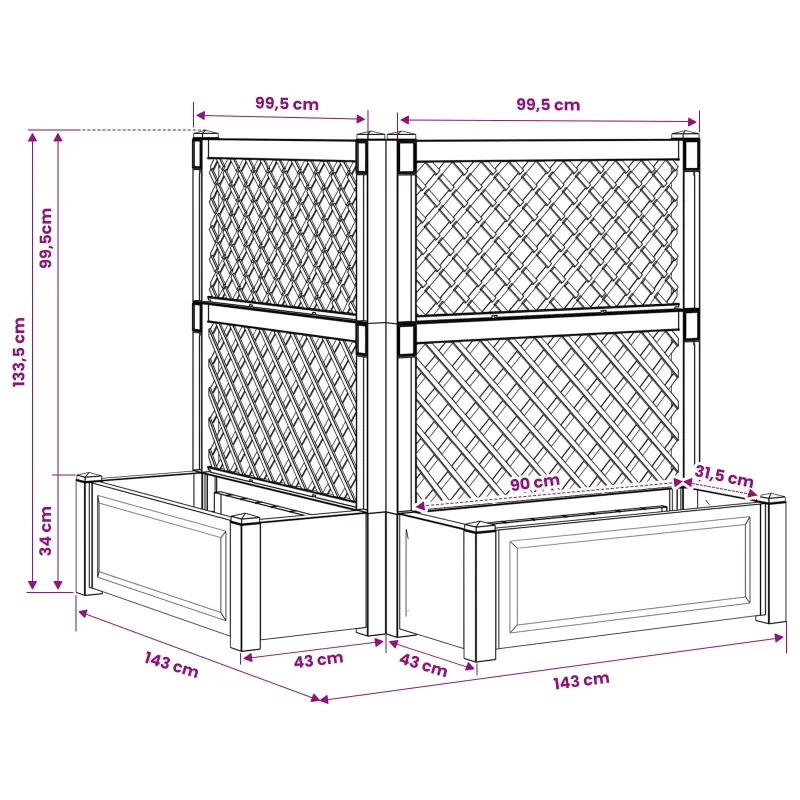 Didelis vazonas su treliu 2 pcs Balta 143 x 143 x 133,5 cm PP