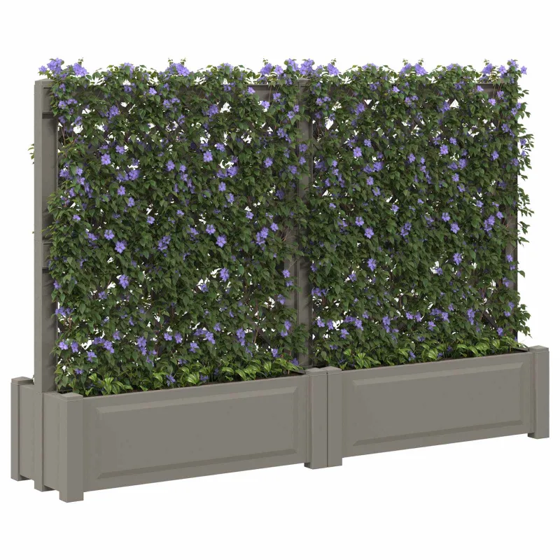 Didelis vazonas su treliu 2 pcs Pilka 200 x 43 x 133,5 cm PP