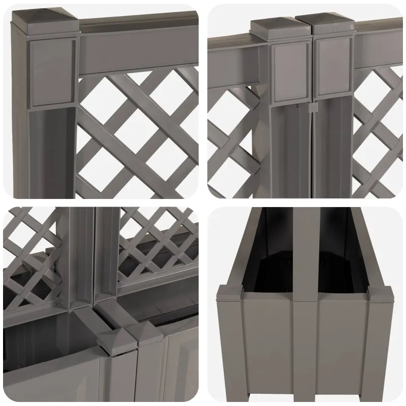 Didelis vazonas su treliu 2 pcs Pilka 200 x 43 x 133,5 cm PP