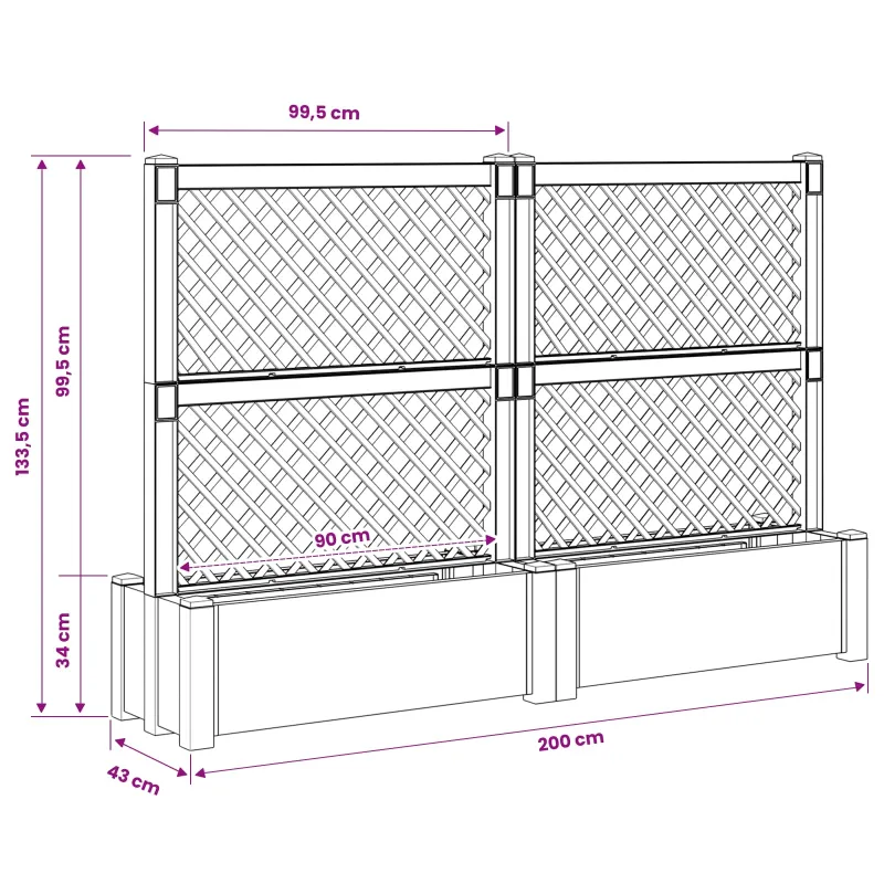 Didelis vazonas su treliu 2 pcs Pilka 200 x 43 x 133,5 cm PP