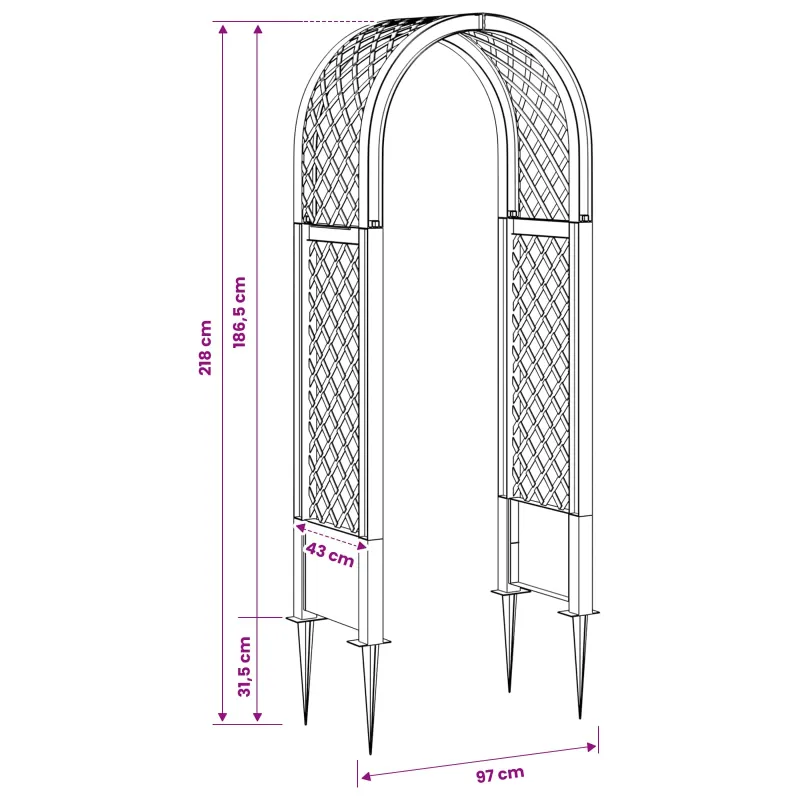 Rožių arka su spygliais Balta 97 x 43 x 218 cm PP