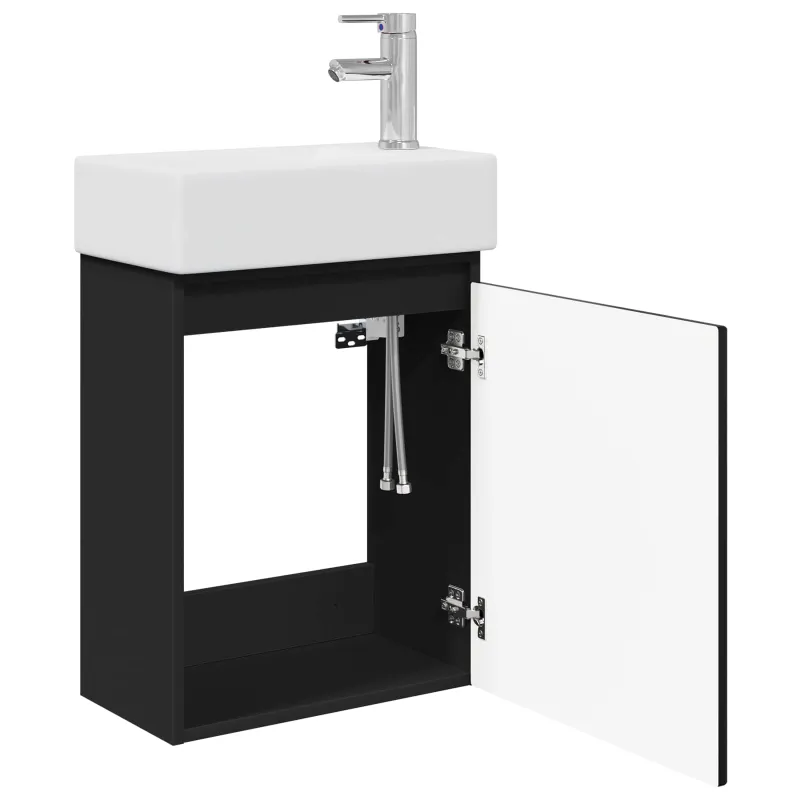 Vonios baldų komplektas su maišytuvu Juoda 45,5 x 22,5 x 84 cm