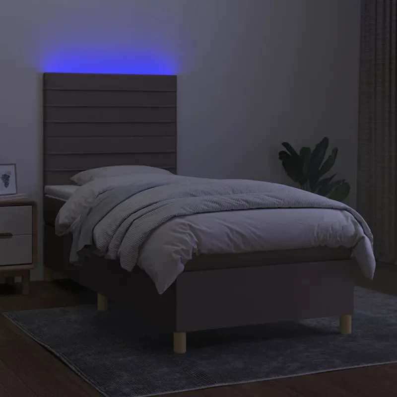 Lova su spyruoklėmis/čiužiniu/LED, taupe, 100x200 cm, audinys