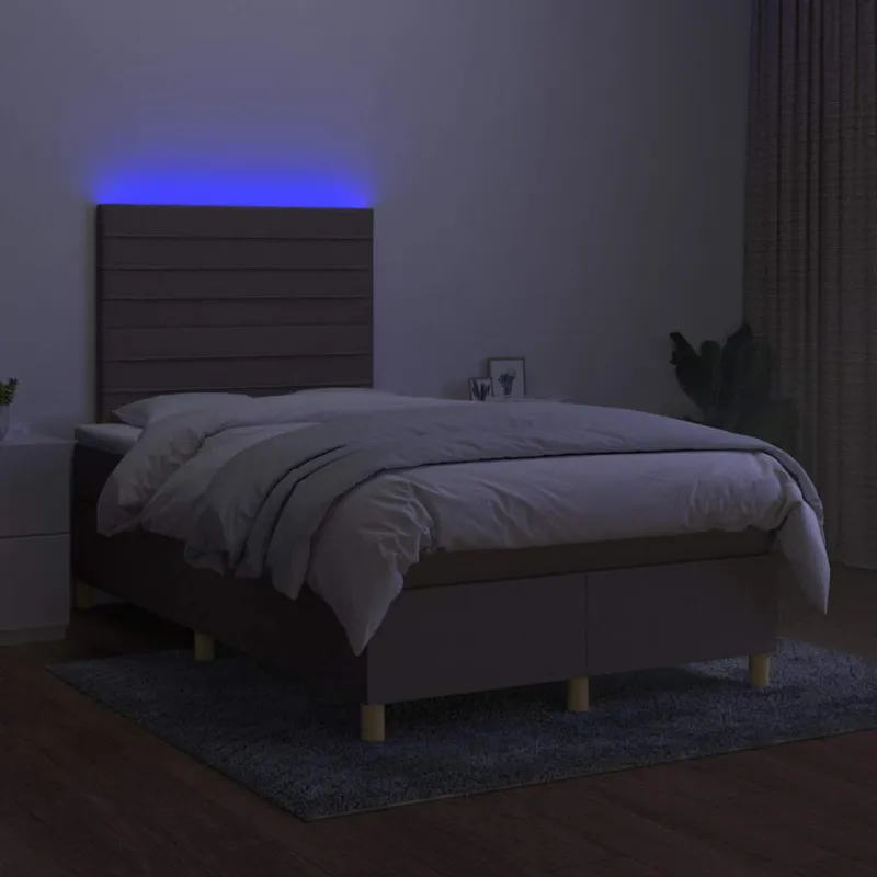 Lova su spyruoklėmis/čiužiniu/LED, taupe, 120x190cm, audinys