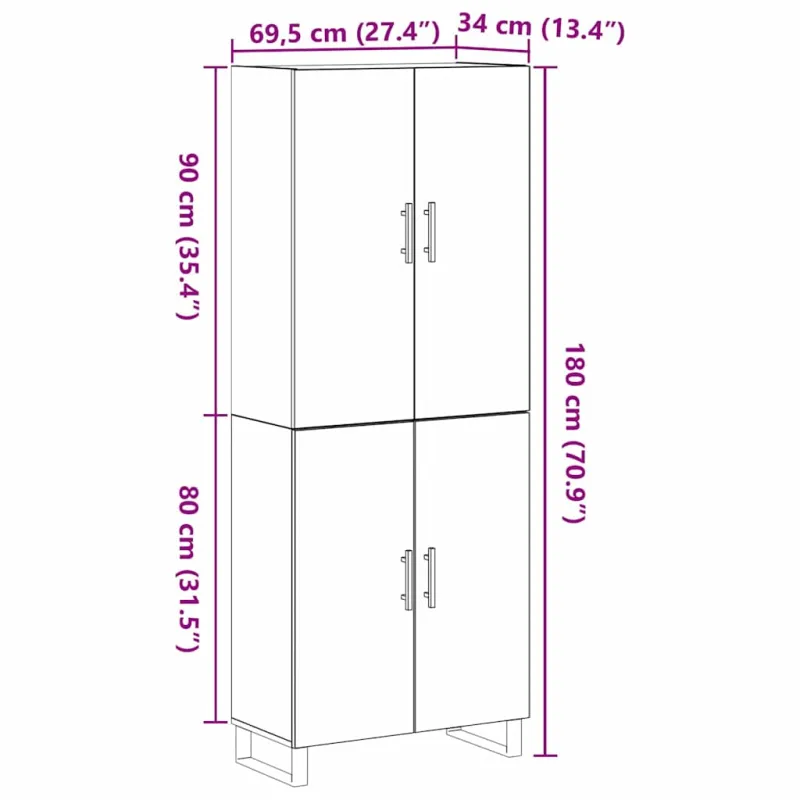 Aukštas spintelė 2 pcs juoda ąžuolo 69,5 x 34 x 180 cm