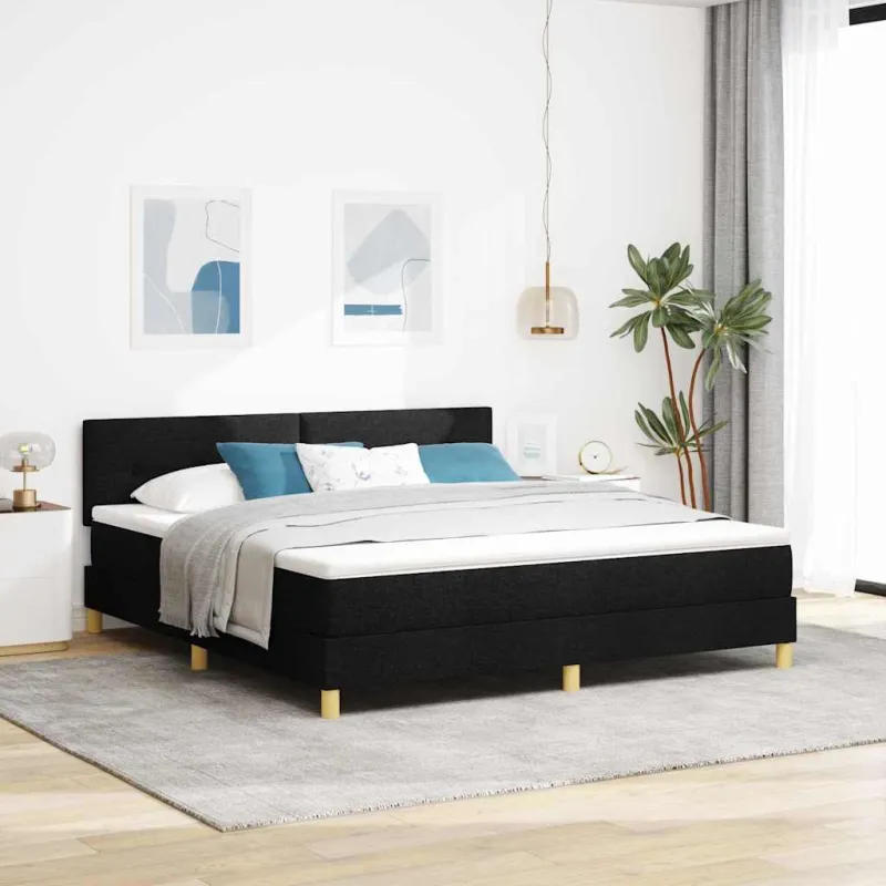 LED Čiužinio Lova su galvūgalio Juodas 180 x 200 cm audinys