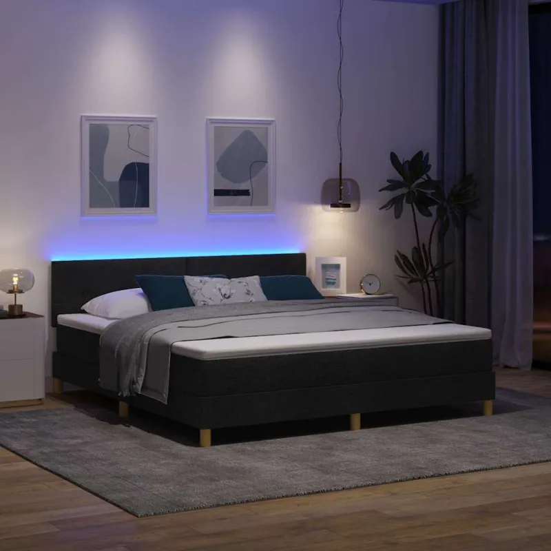 LED Čiužinio Lova su galvūgalio Juodas 180 x 200 cm audinys