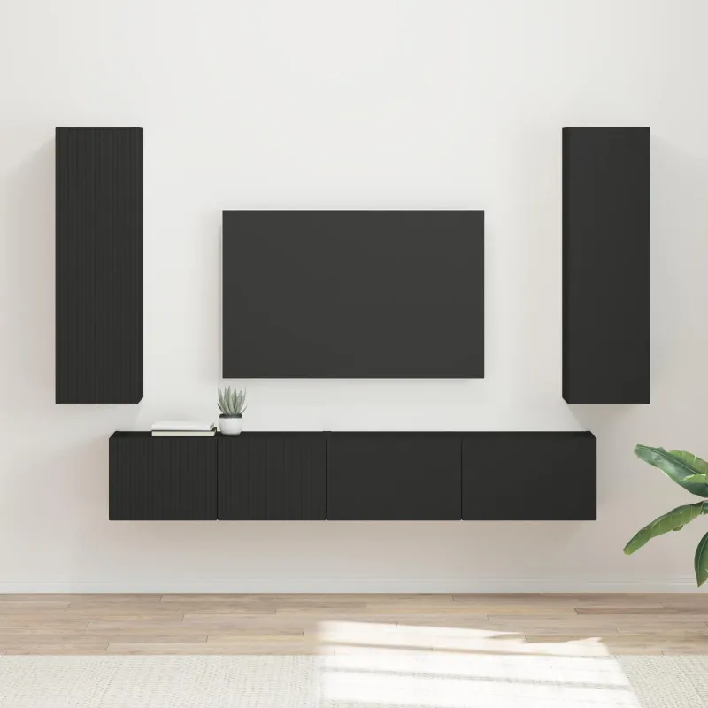TV spintelių komplektas 3 pcs Juoda Apdirbta mediena