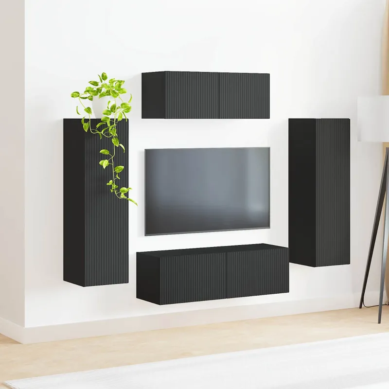 TV spintelių komplektas 3 pcs Juoda Apdirbta mediena