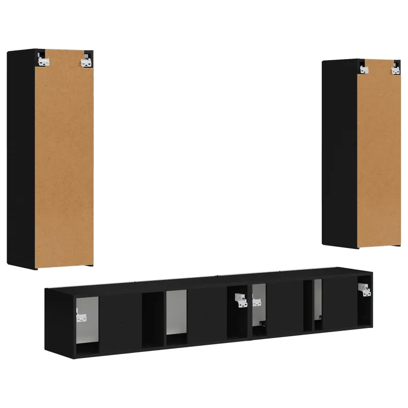 TV spintelių komplektas 3 pcs Juoda Apdirbta mediena