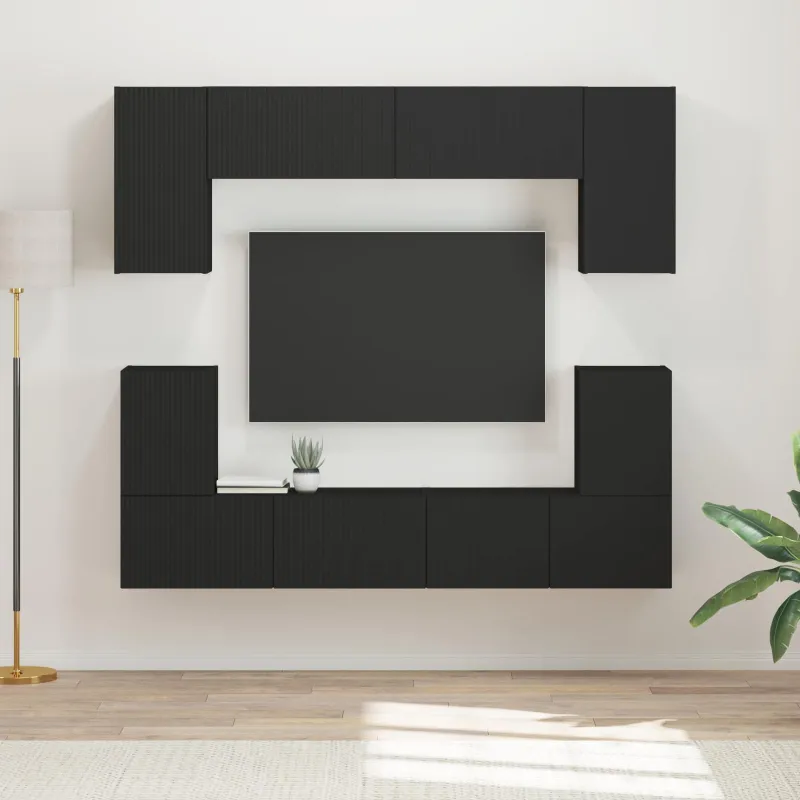TV spintelių komplektas 5 pcs Juoda Apdirbta mediena