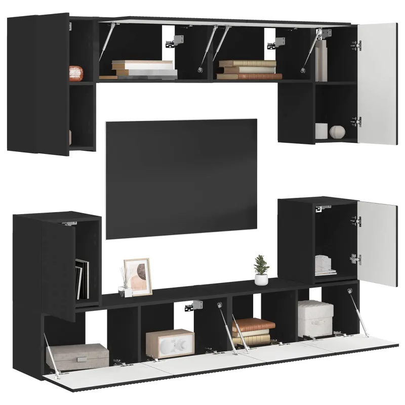 TV spintelių komplektas 5 pcs Juoda Apdirbta mediena