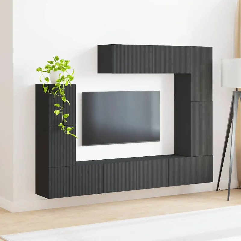 TV spintelių komplektas 5 pcs Juoda Apdirbta mediena