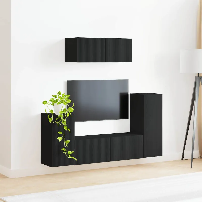 TV spintelių komplektas 4 pcs Juoda Apdirbta mediena
