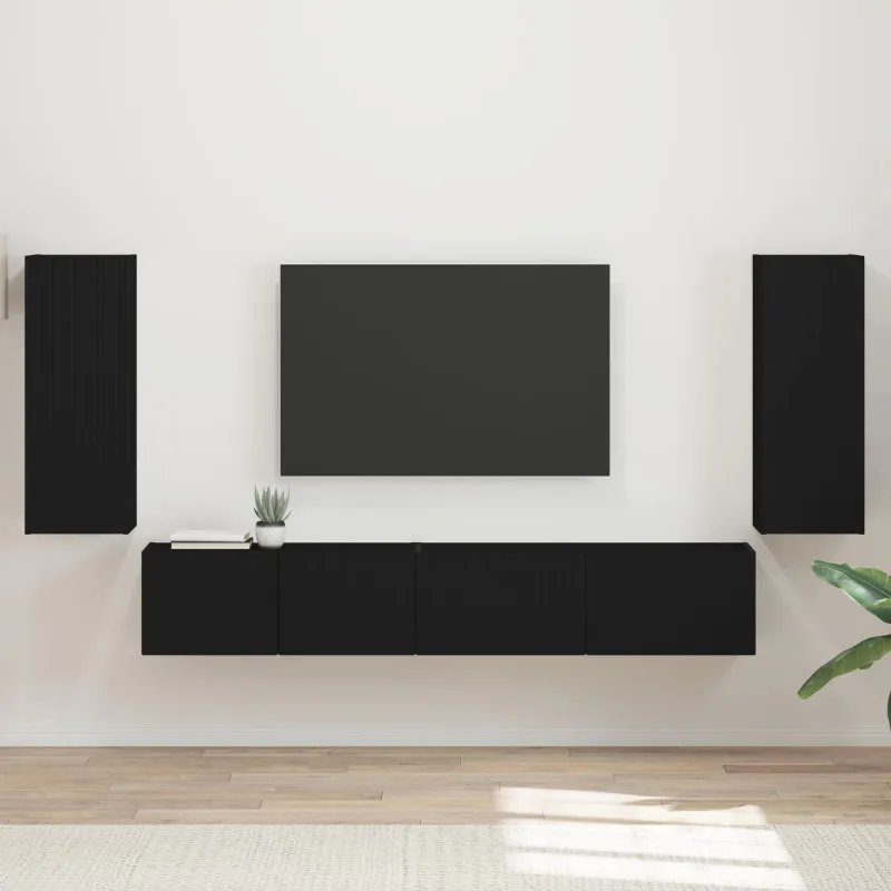 TV spintelių komplektas 4 pcs Juoda Apdirbta mediena