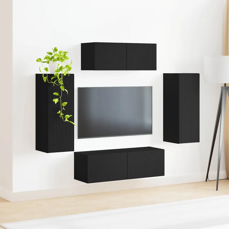 TV spintelių komplektas 4 pcs Juoda Apdirbta mediena