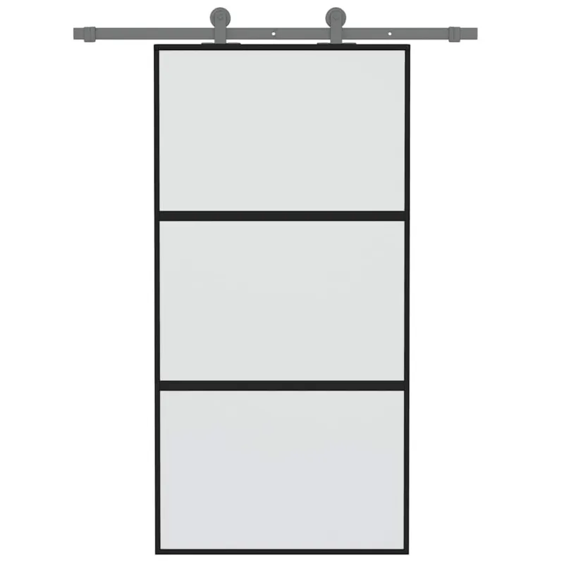Stumdomos durys, juodos, 102,5x205cm, stiklas ir aliuminis
