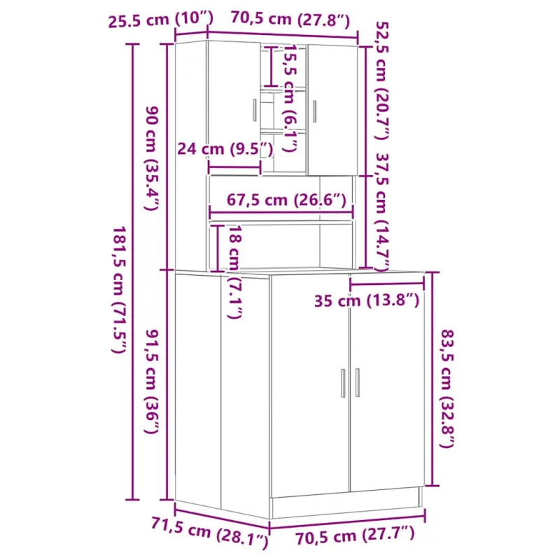 Skalbyklės spinta 2 pcs Juodas ąžuolas 70,5 x 71,5 x 181,5 cm