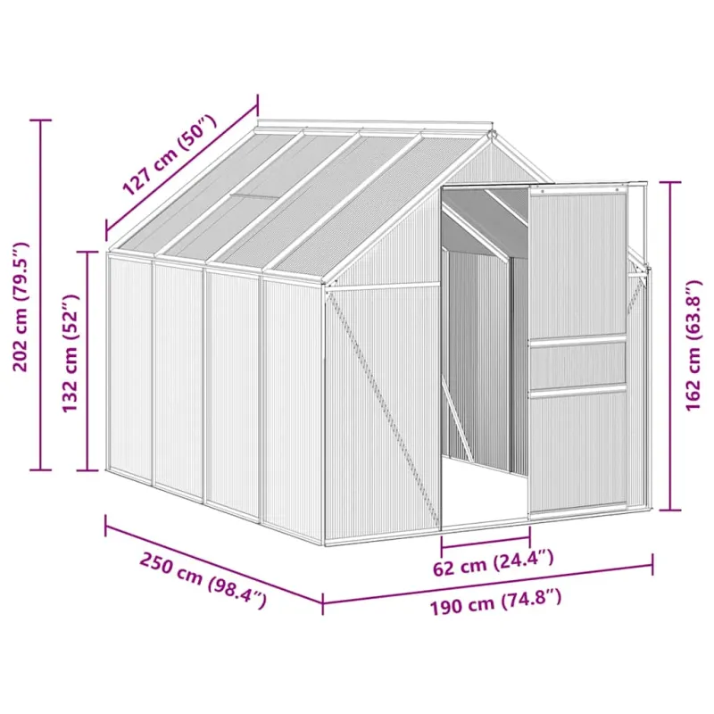 Šiltnamis su pagrindo rėmu, antracito, aliuminis, 4,75m²