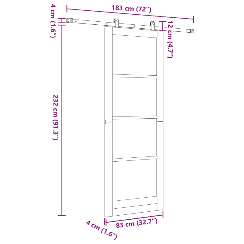 Slankios durys Natūrali ir juoda 83 x 232 cm