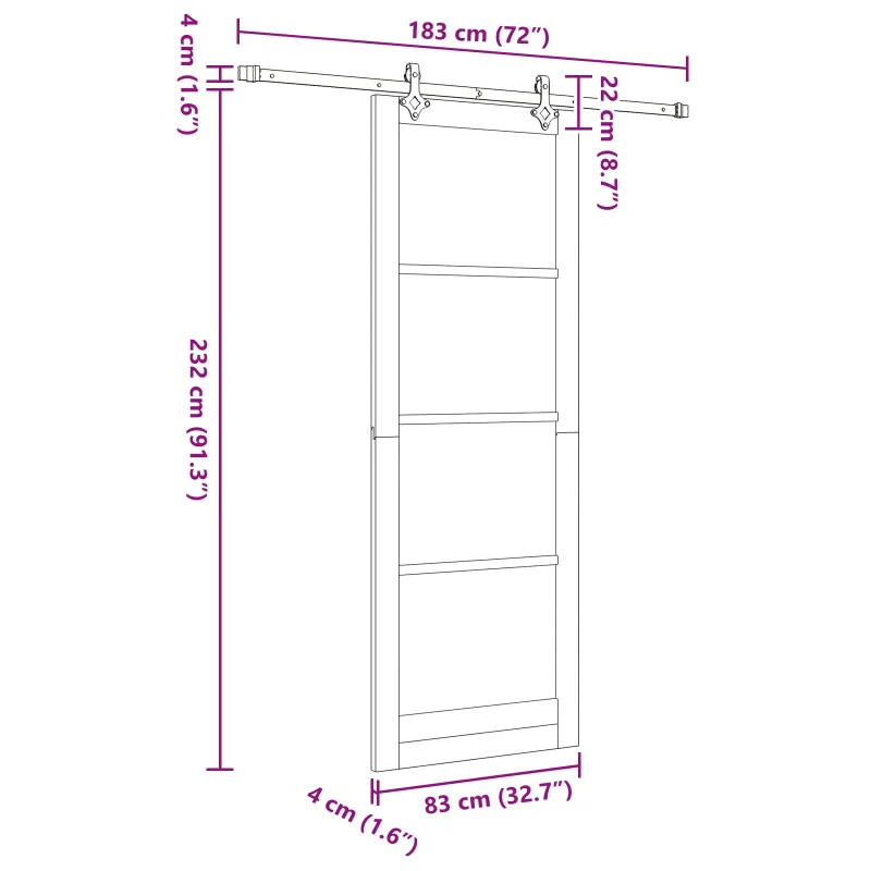 Slankios durys Natūrali ir juoda 83 x 232 cm