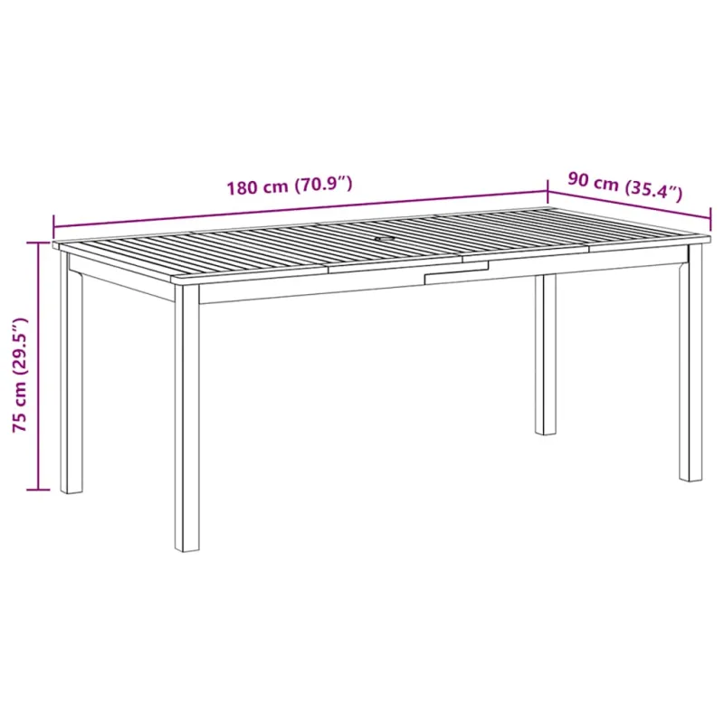 Sodo valgomojo stalas, 180x90x75cm, akacijos medienos masyvas