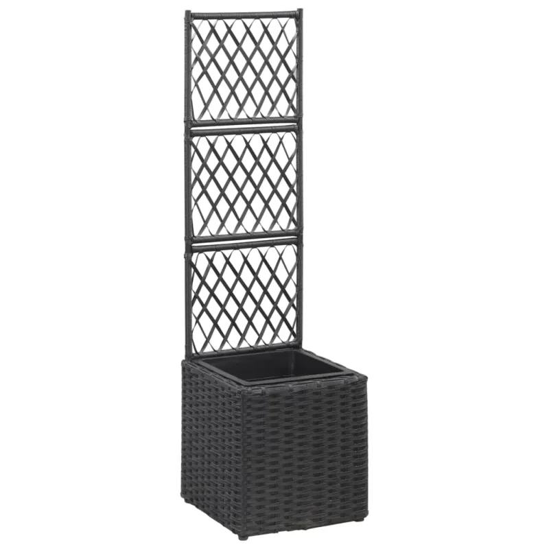 Lovelis ir vazonas, juodas, 30x30x107cm, ratanas, aukštas