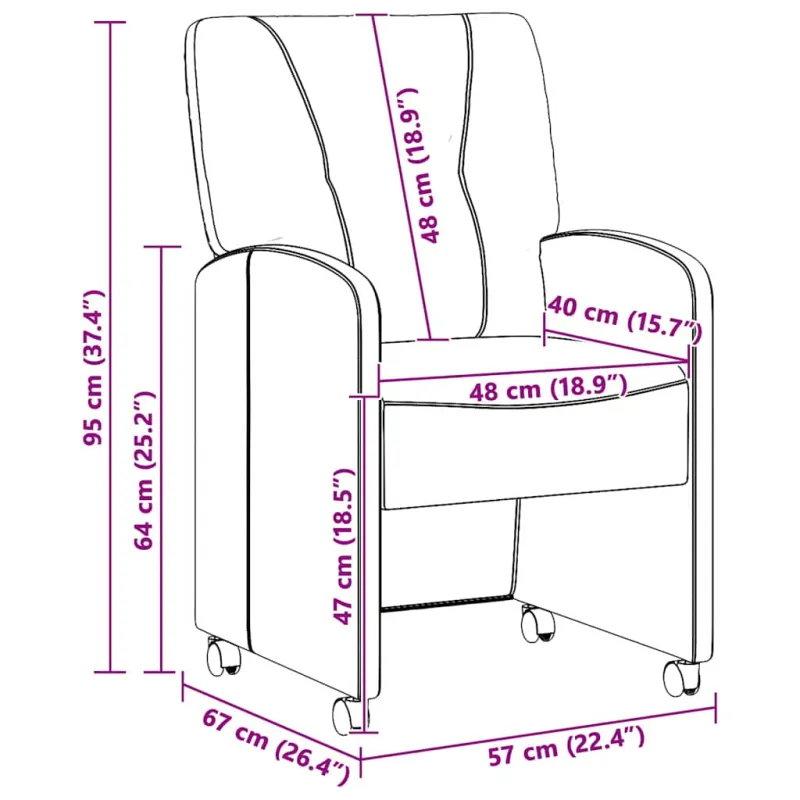 Valgomojo Kėdės su Ratukais 2 pcs Pilka 57 x 67 x 95 cm