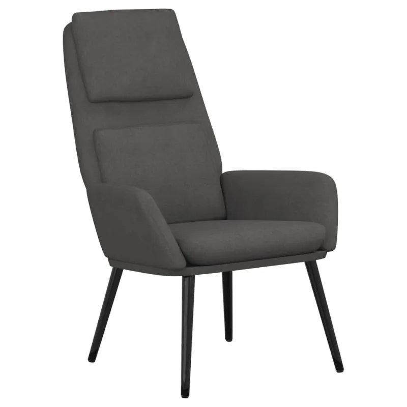 Poilsio kėdė su taburete, tamsiai pilkos spalvos, audinys