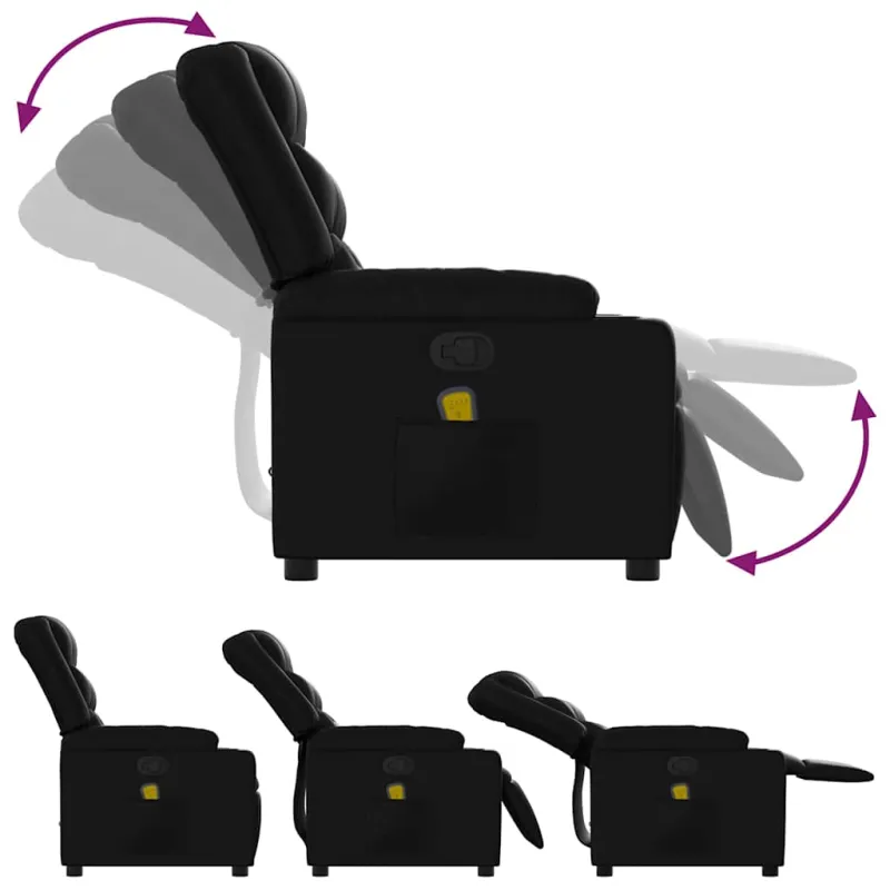 Masažinis atlošiamas krėslas, juodas, dirbtinė oda